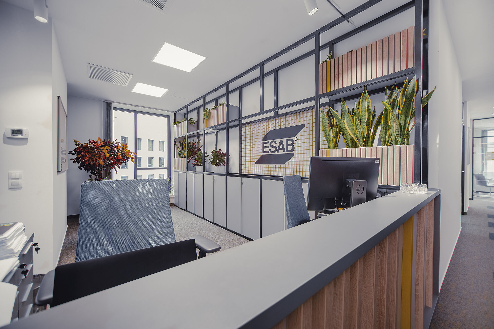 ESAB office reception area with the company logo